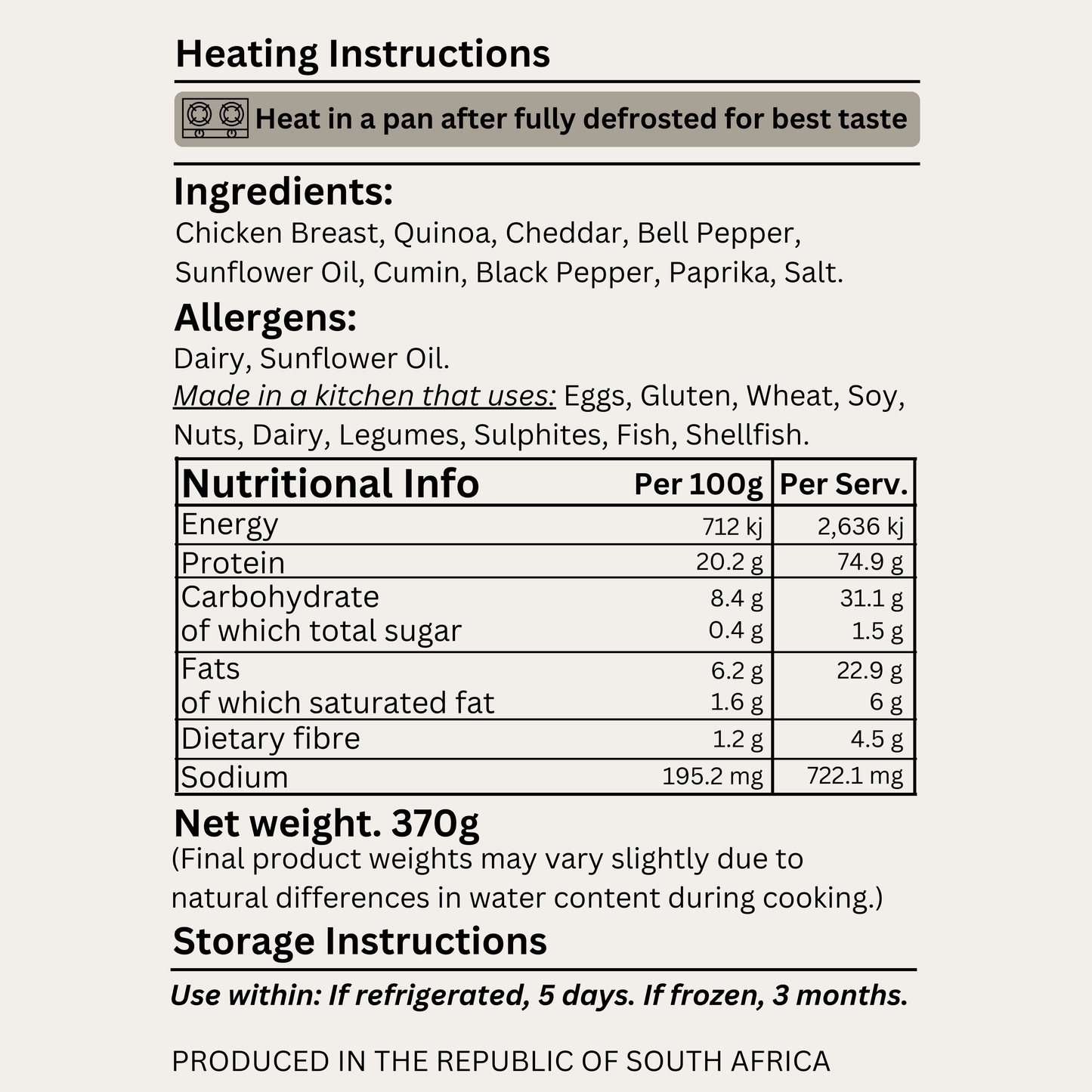 Macro&Micro High Protein Cheesy Chicken Quinoa Bowl Pre Made Meal Ingredients