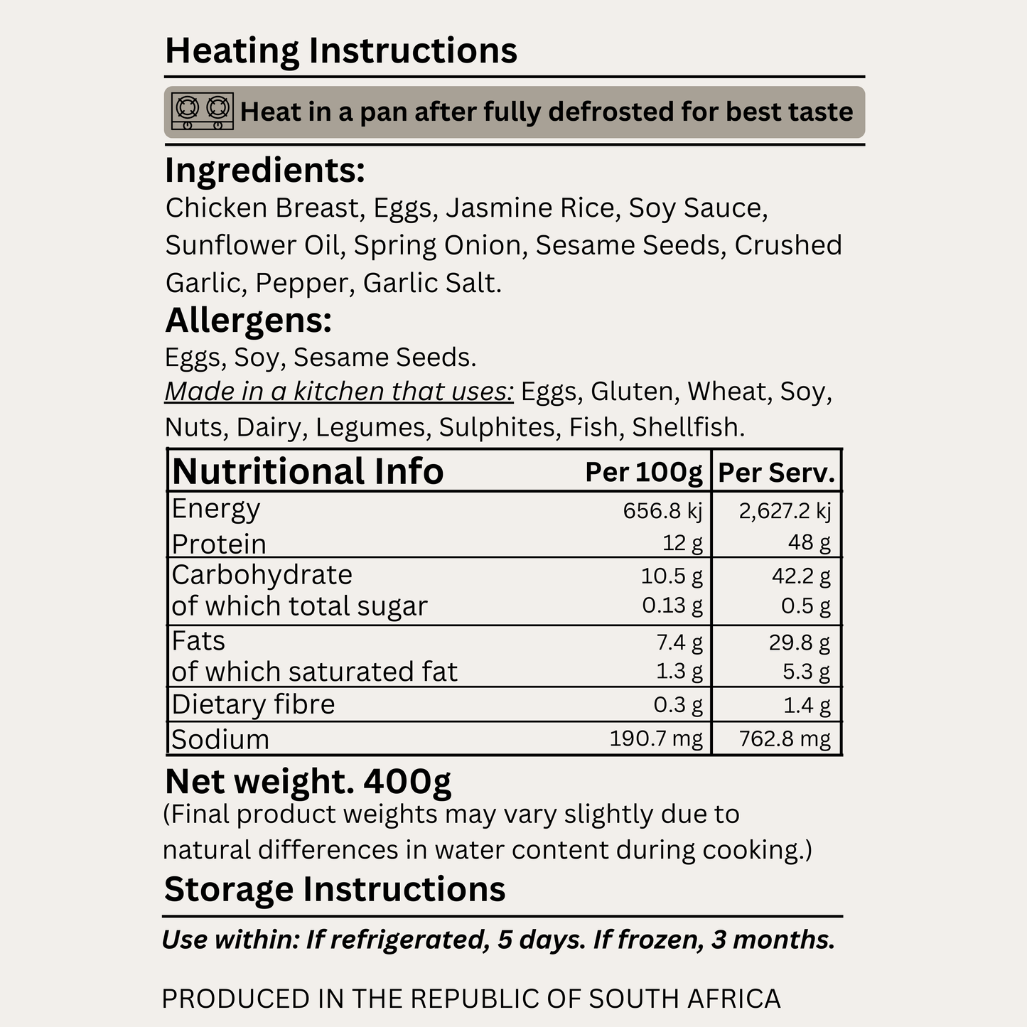 Macro&Micro High Protein, Egg & Chicken Fried Rice Pre Made Meal Ingredients