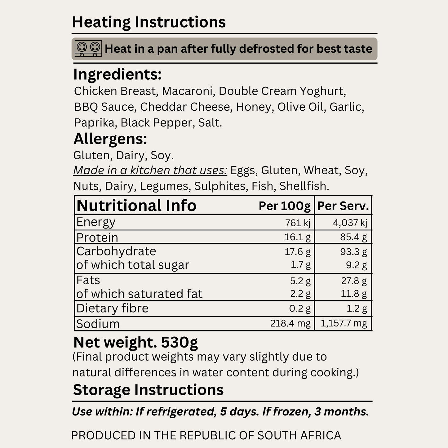 Macro&Micro, High Protein Honey BBQ Mac'n Cheese Pre Made Meal Ingredients