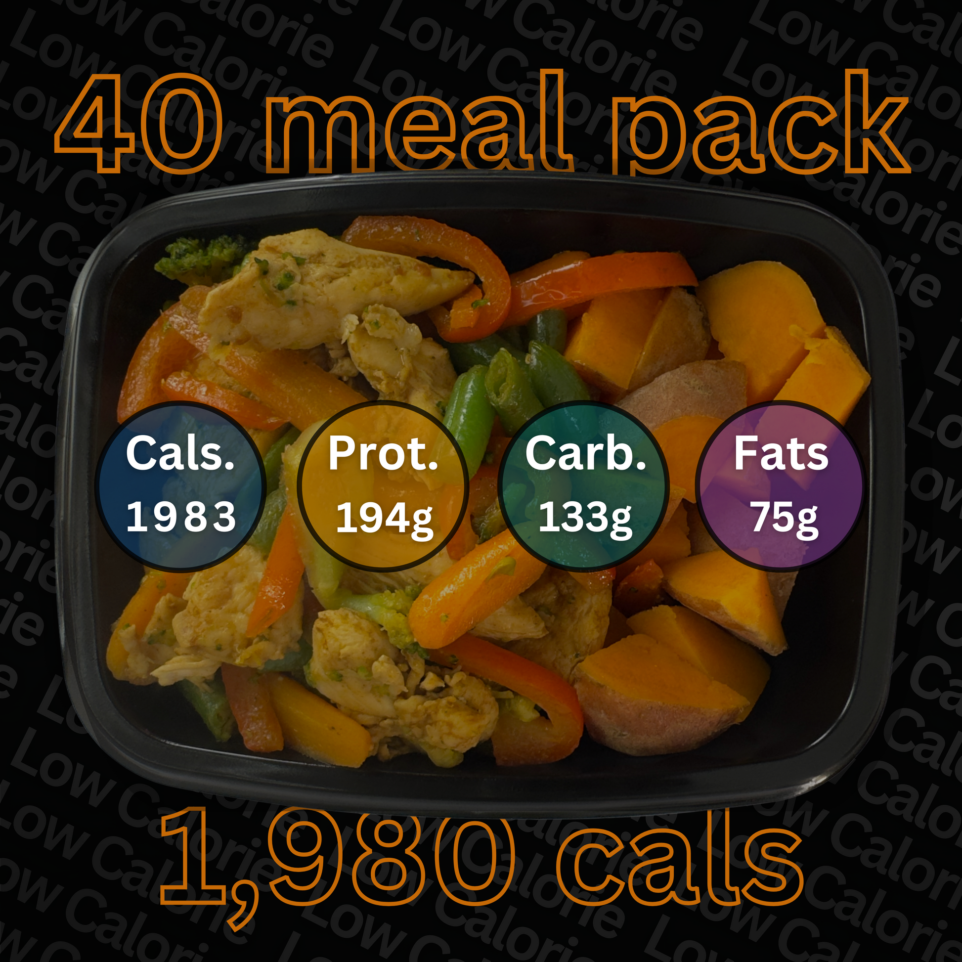 Meal pack Macro&Micro 1980 calories, with nutritional information displayed on a black background