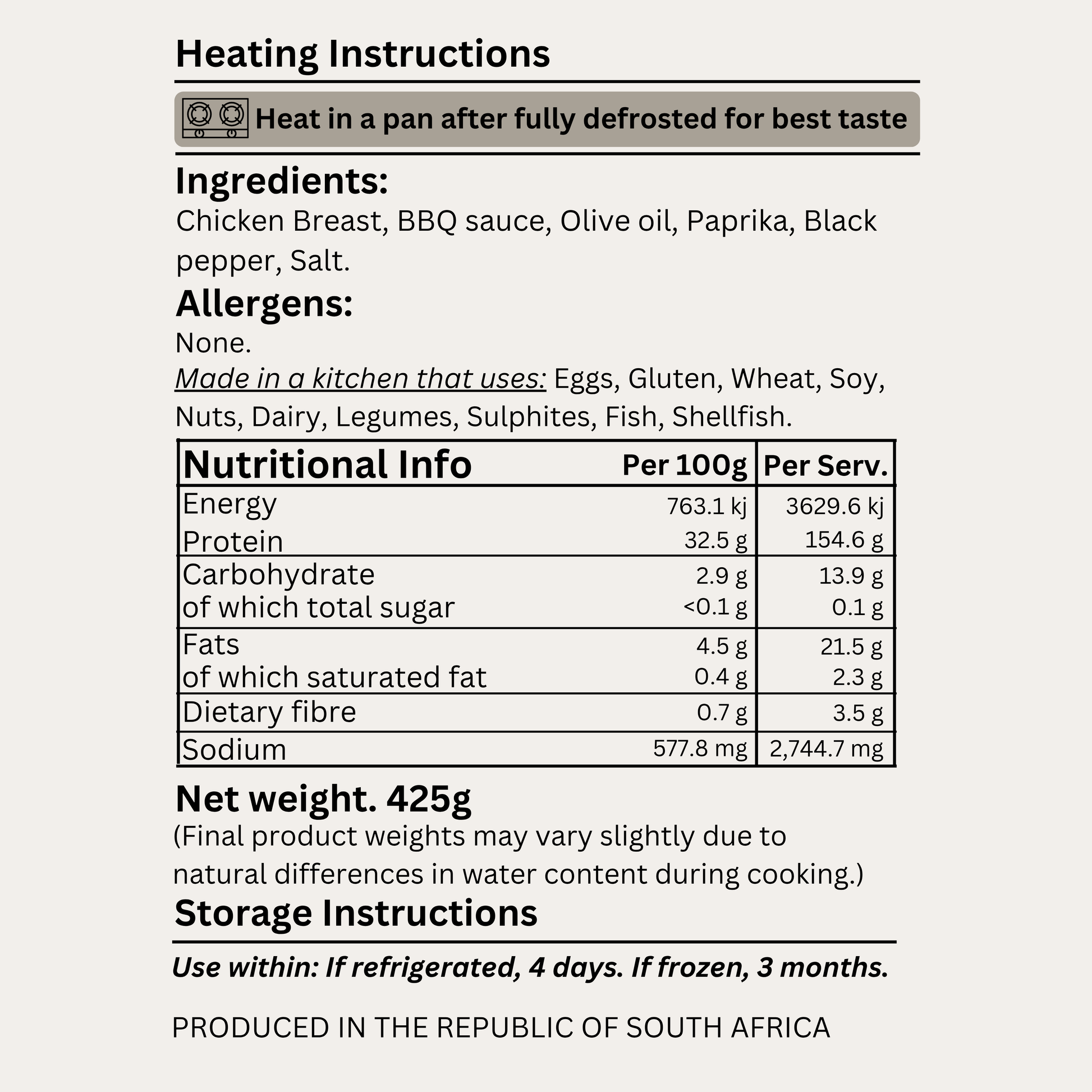 Macro&Micro 500 grams BBQ Chicken Breast Cooked Ingredients