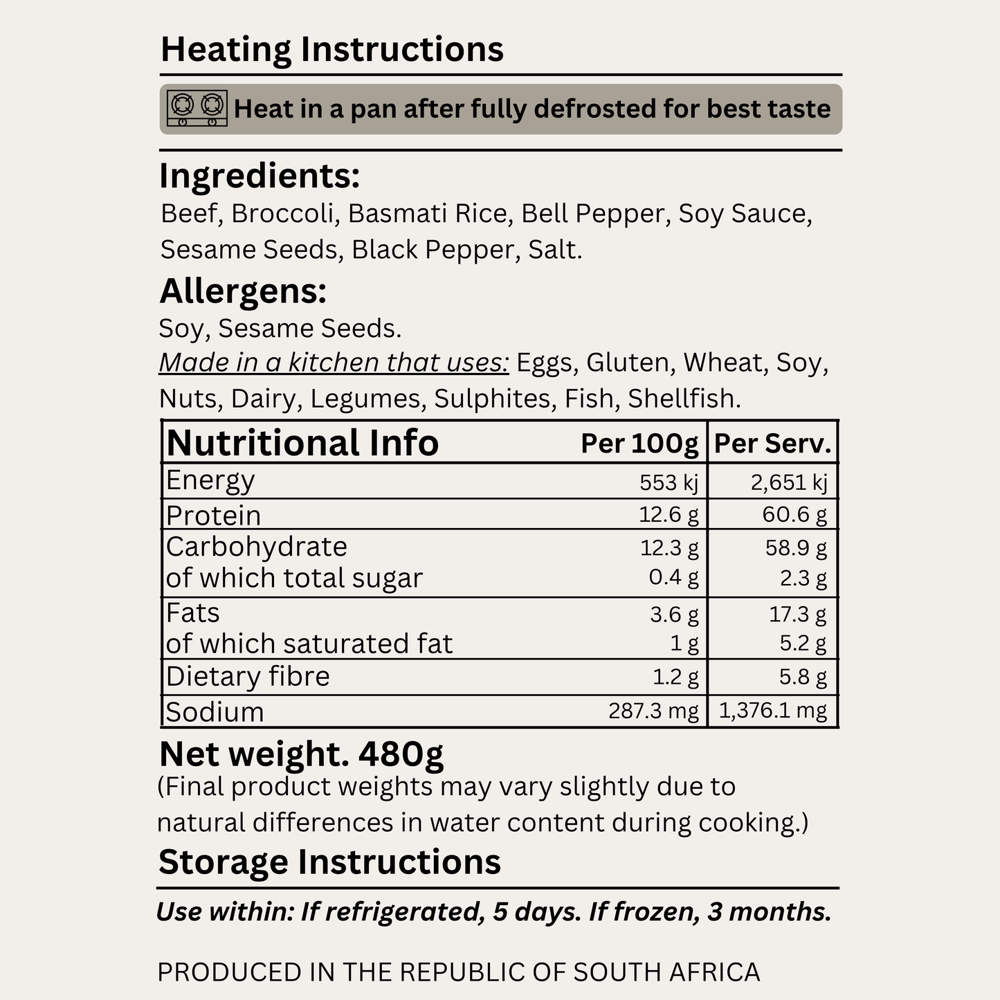 Macro&Micro High Protein Beef and Broccoli Stir Fry Ingredients