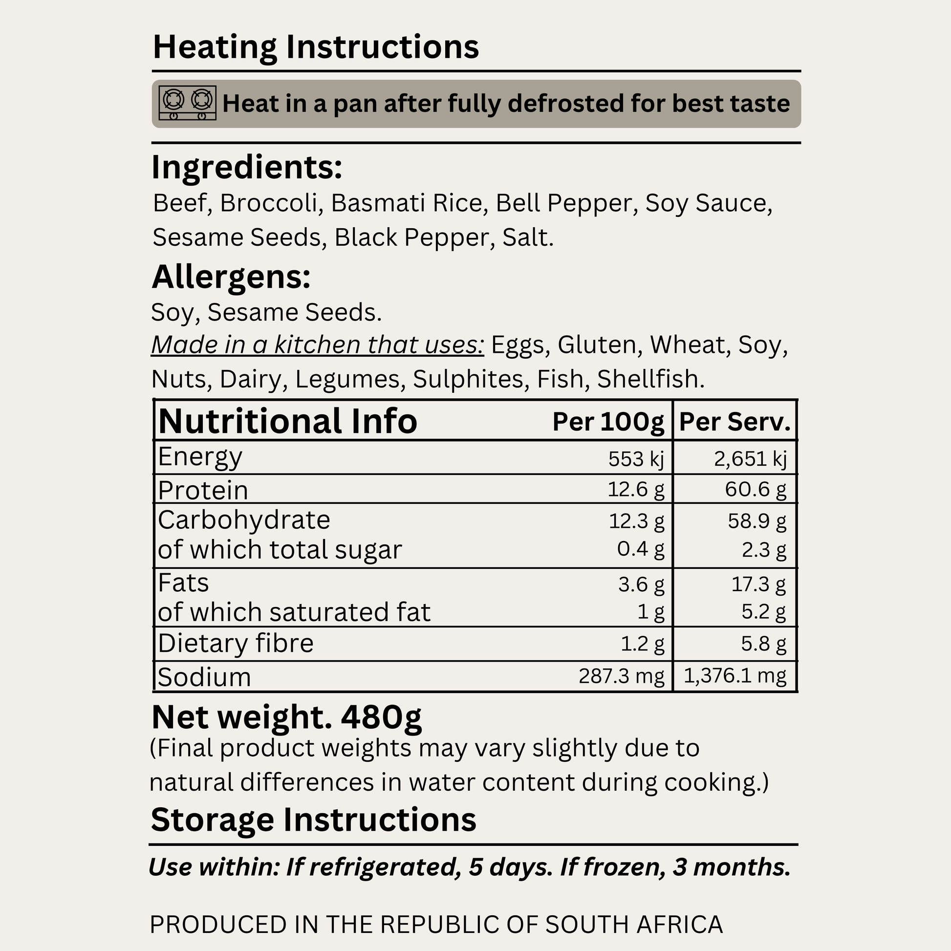 Macro&Micro High Protein Beef and Broccoli Stir Fry Ingredients