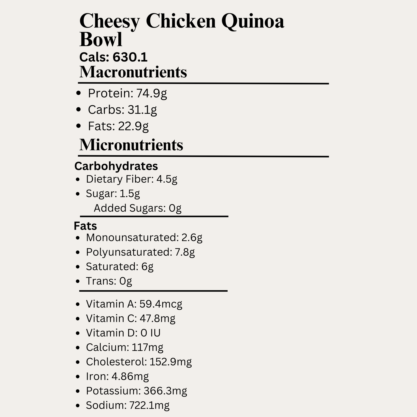Macro&Micro High Protein Cheesy Chicken Quinoa Bowl Pre Made Meal Breakdown