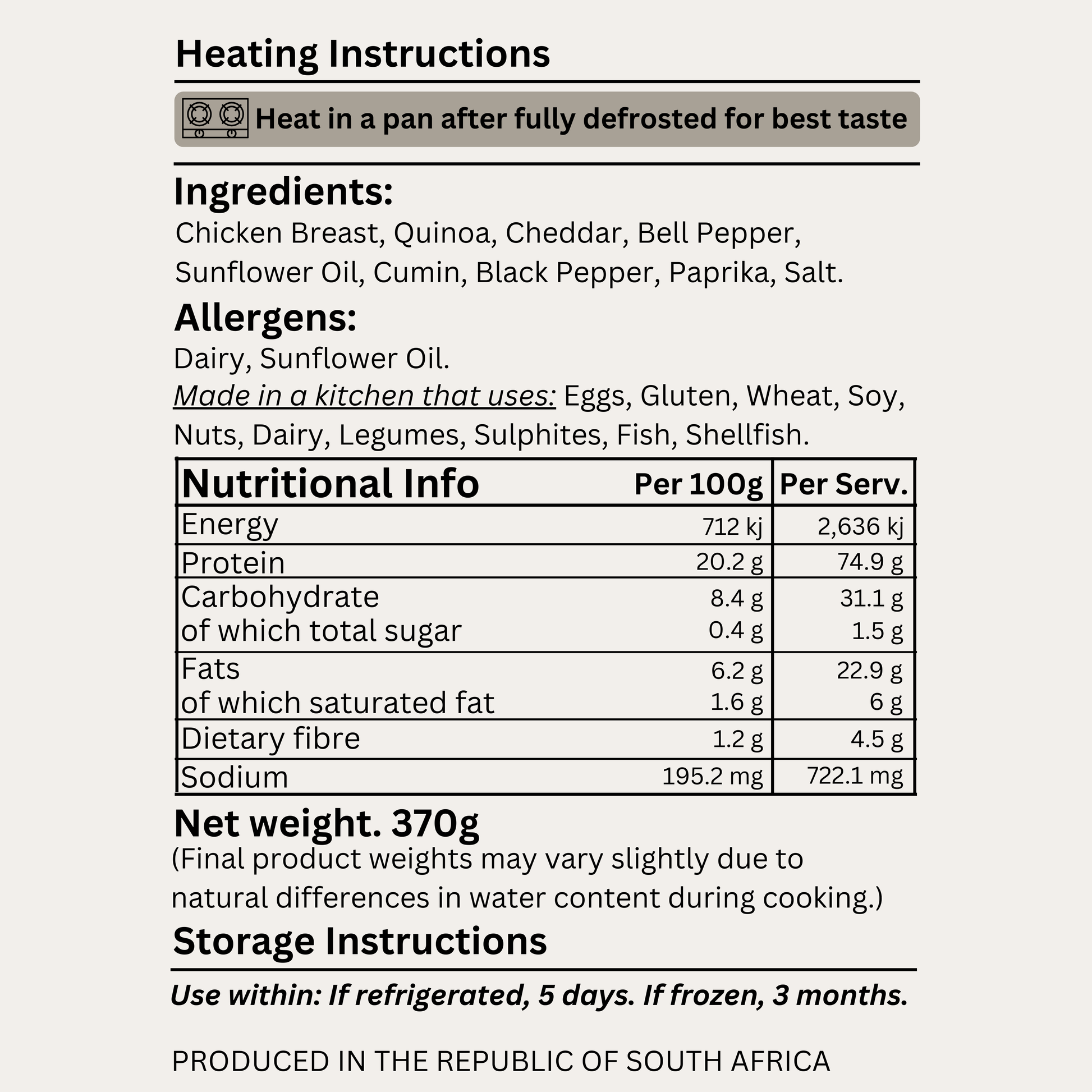 Macro&Micro High Protein Cheesy Chicken Quinoa Bowl Pre Made Meal Ingredients