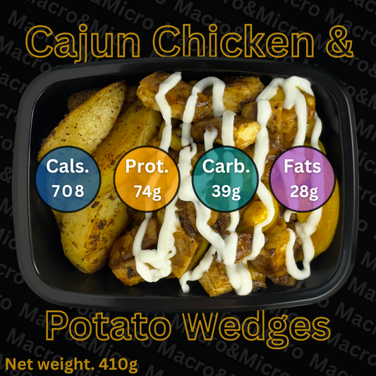 Macro&Micro High Protein Meal Prep Cape Town Cajun Chicken & Potato Wedges.