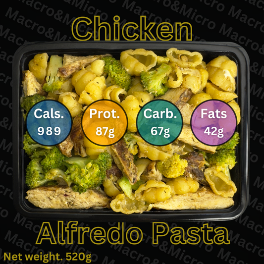 Macro&Micro High Protein Meal Prep Cape Town Chicken Alfredo Pasta.