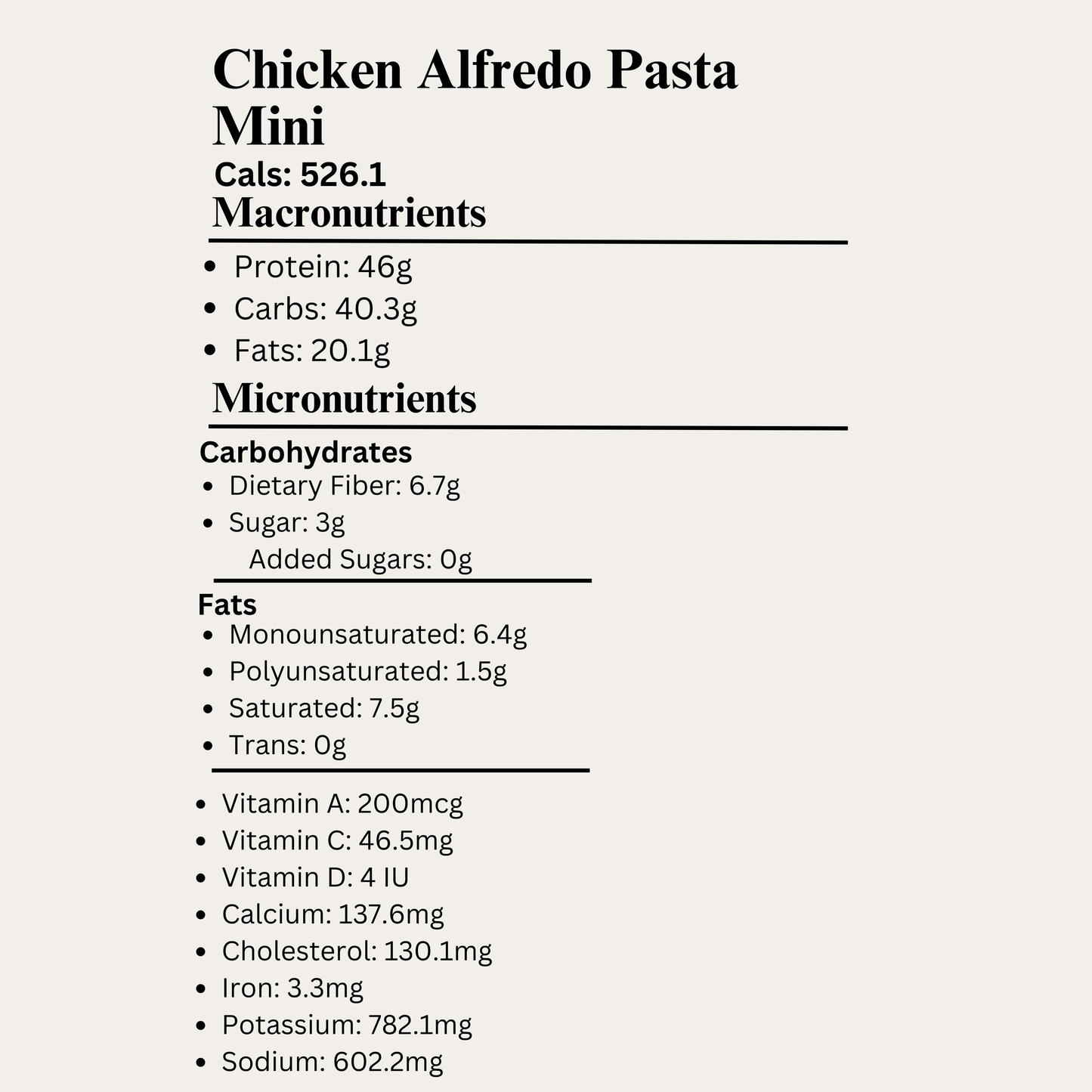 Macro&Micro High Protein Chicken Alfredo Pasta Mini Breakdown. Capetown Meal Prep