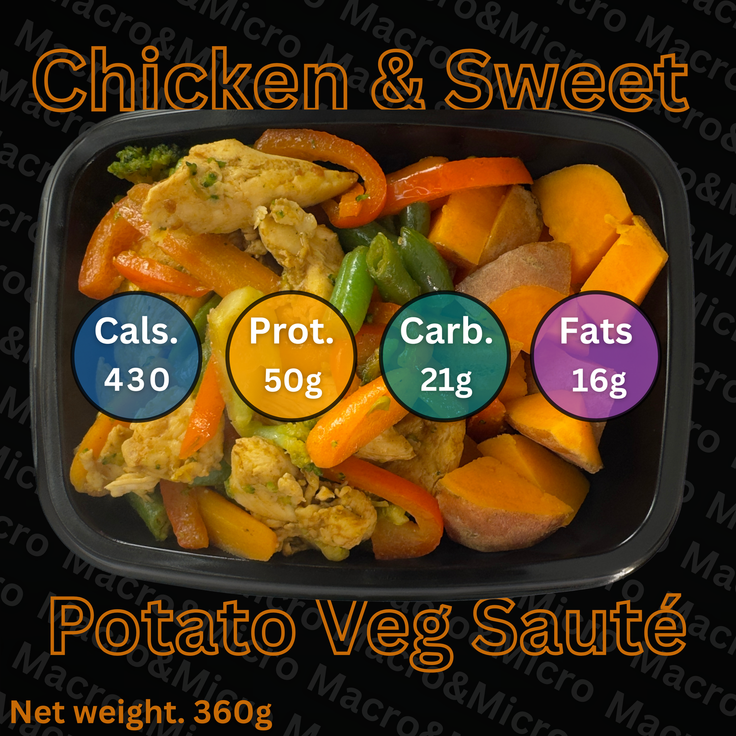 Macro&Micro High Protein Meal Prep Cape Town Chicken & Sweet Potato Veg Saute.