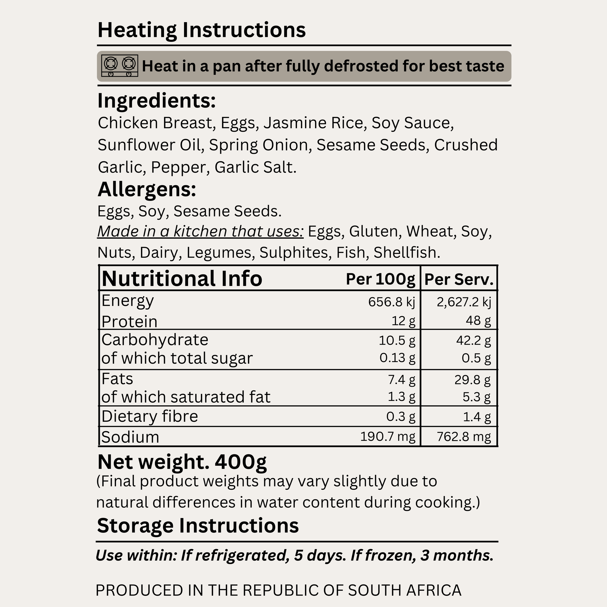 Macro&Micro High Protein, Egg & Chicken Fried Rice Pre Made Meal Ingredients
