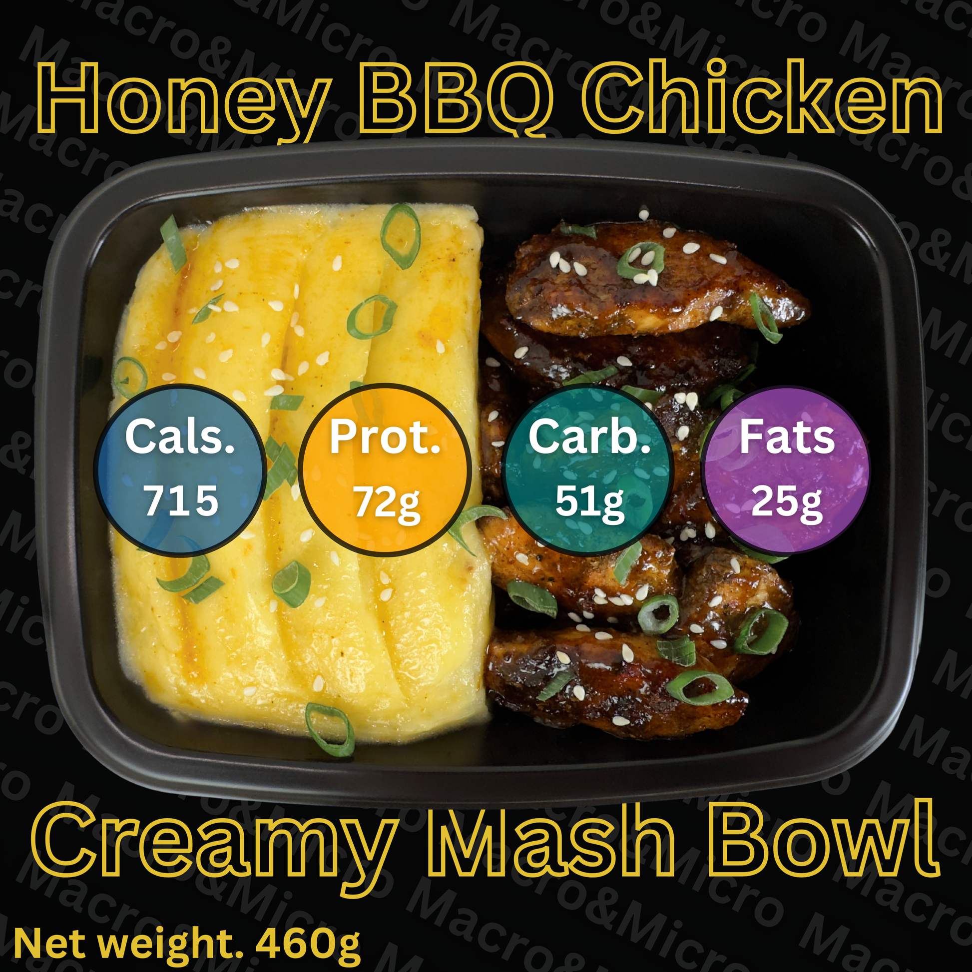 Macro&Micro High Protein Meal Prep Cape Town Honey BBQ Chicken Creamy Mash Bowl.