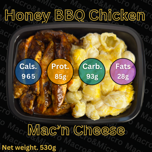 Macro&Micro High Protein Meal Prep Cape Town Honey BBQ Chicken Mac & Cheese.