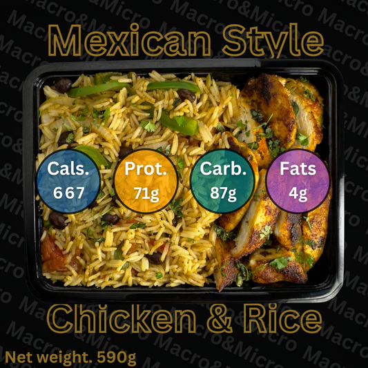 Macro&Micro High Protein Meal Prep Cape Town Mexican Style Chicken & Rice.