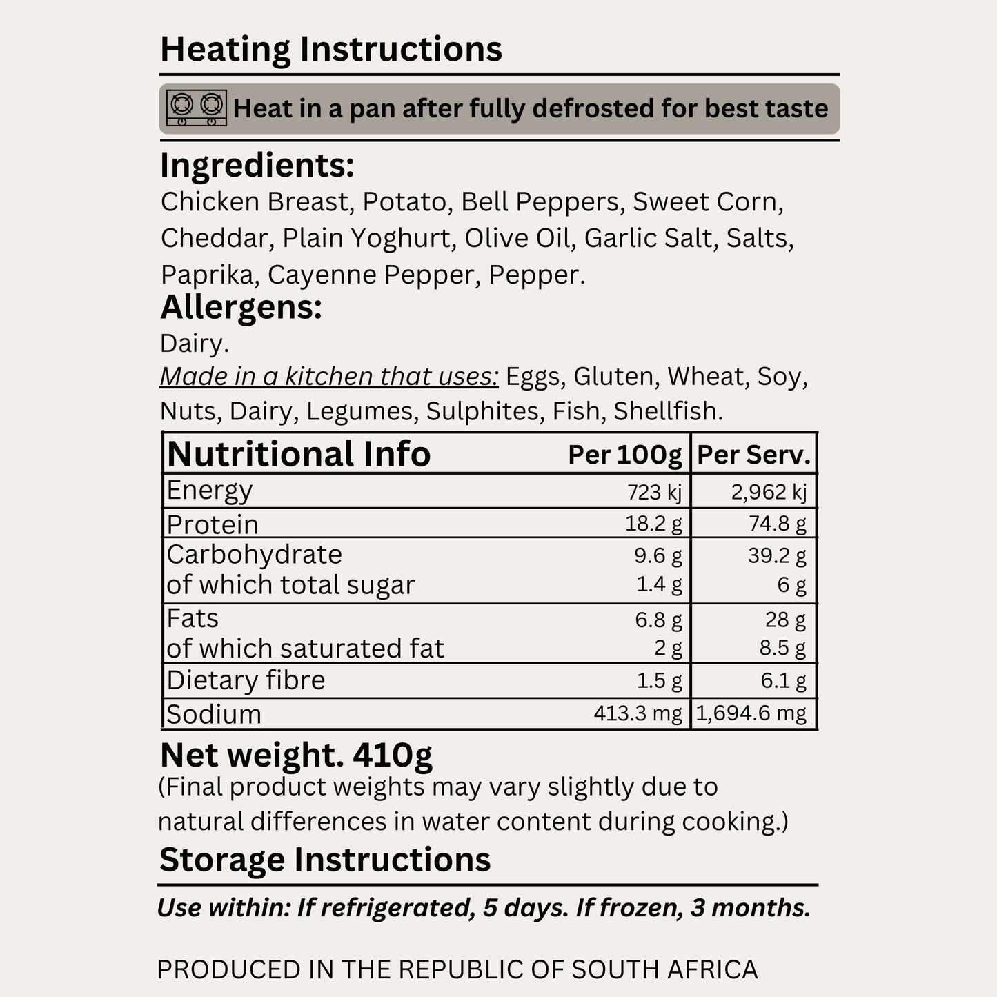 Macro&Micro High Protein, Cajun Chicken & Potato Wedges Pre Made Meal Ingredients