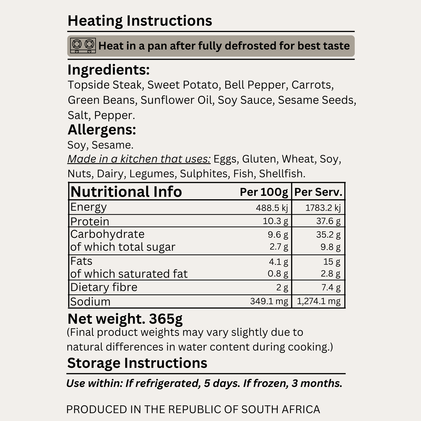 Macro&Micro Steak and Sweet Potato Stir-Fry, Ingredients. CapeTown Mealprep